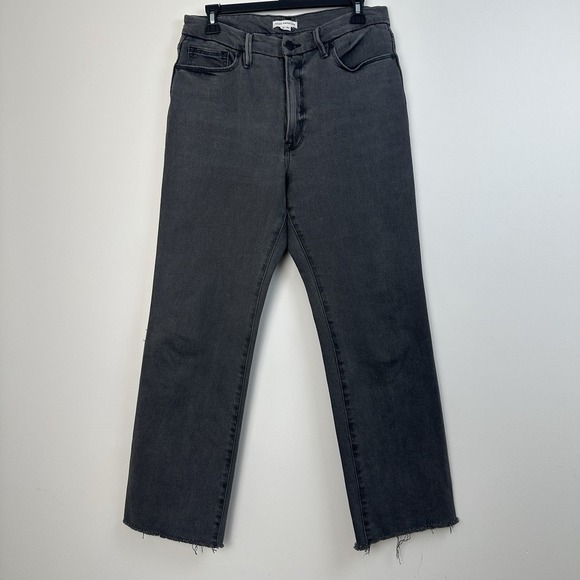 Good American Crop Ankle Jeans 10/30 Black Good Curve Straight Leg Raw Hem - Picture 1 of 7